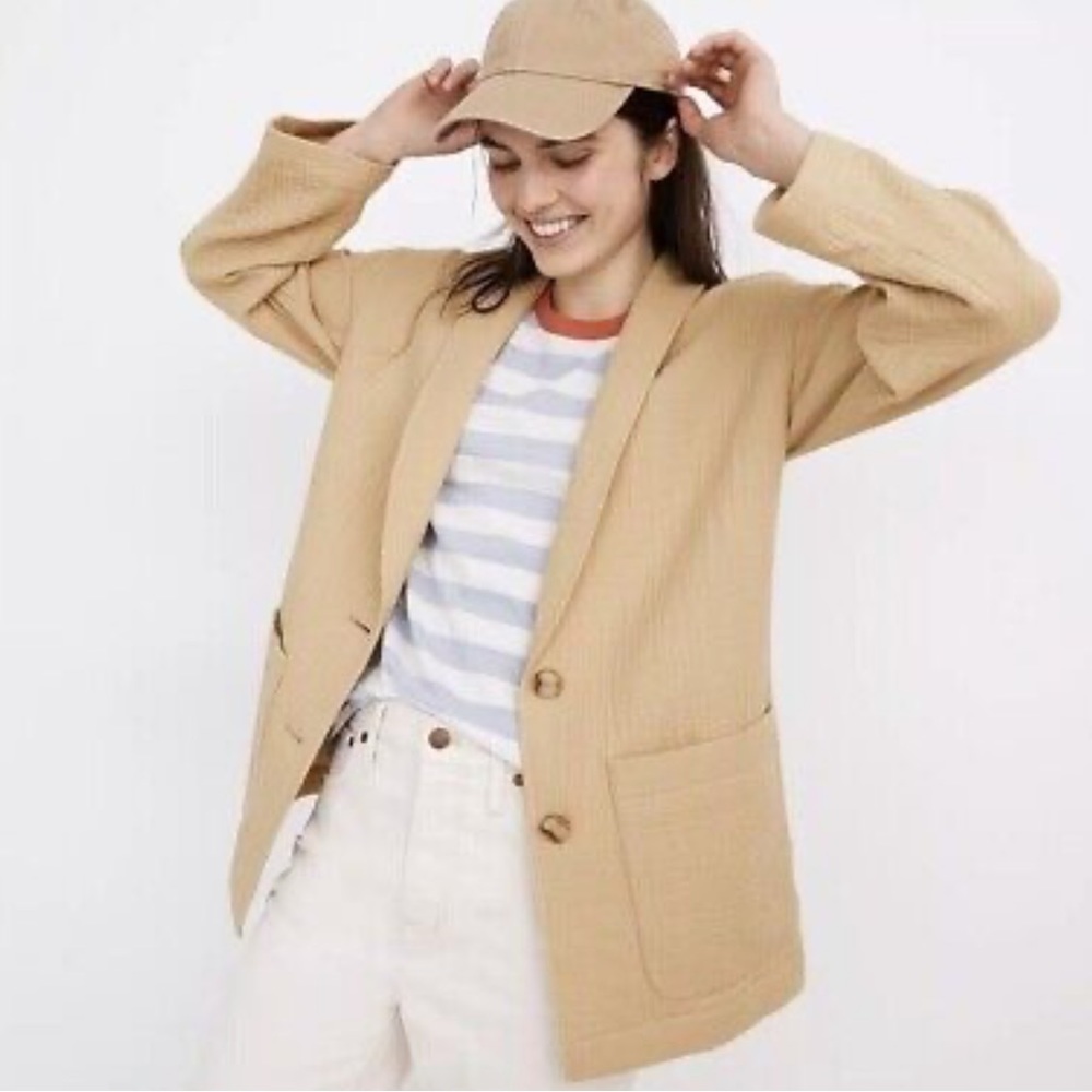 Madewell Lightspun Dorset Cotton Gauze Textured Summer Dune Tan Blazer Jacket L